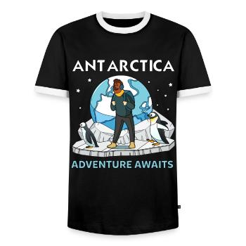 Antarctica Adventure Awaits Penguins Camper - Men's Ringer Shirt - black/white - Front - AI Model Female 172 light (172cm) & AI Model Male 178 light (178cm)