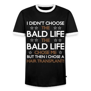 Your path from baldness to hair transplant - Men's Ringer Shirt - black/white - Front - AI Model Female 172 light (172cm) & AI Model Male 178 light (178cm)