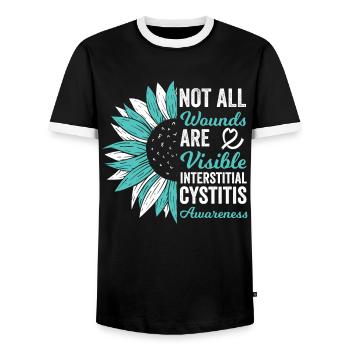Interstitial Cystitis: Invisible Wounds - Men's Ringer Shirt - black/white - Front - AI Model Female 172 light (172cm) & AI Model Male 178 light (178cm)