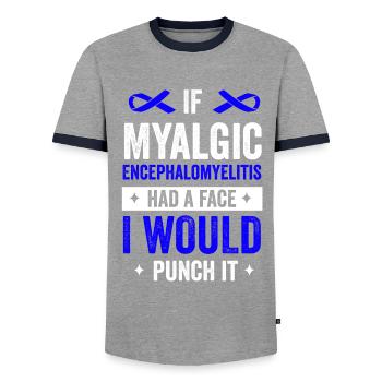 Sensibilisation à l’EnzME myalgique s’opposant à : E - T-shirt contrasté Homme - gris/marine  - Devant - AI Model Female 172 light (172cm) & AI Model Male 178 light (178cm)