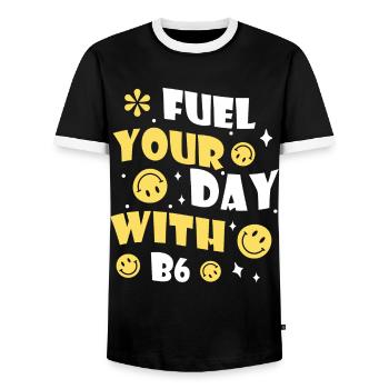 Fuel your day with energy and B6 - Men's Ringer Shirt - black/white - Front - AI Model Female 172 light (172cm) & AI Model Male 178 light (178cm)
