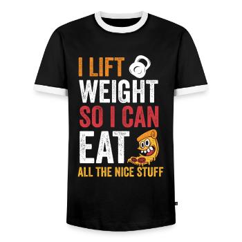 Ich Hebe Gewichte Damit Ich Essen Kann - Männer Kontrast-T-Shirt - Schwarz/Weiß - Vorne - AI Model Female 172 light (172cm) & AI Model Male 178 light (178cm)