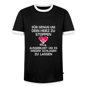 Rettungsdienst Rettungshelfer Sanitäter Sani Zivil - Männer Kontrast-T-Shirt - Schwarz/Weiß - Vorne - AI Model Female 172 light (172cm) & AI Model Male 178 light (178cm)