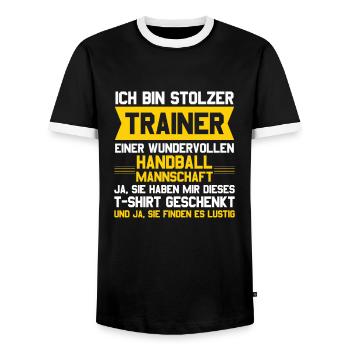 Handball Trainer Coach Handballer Sport Geschenk - Männer Kontrast-T-Shirt - Schwarz/Weiß - Vorne - AI Model Female 172 light (172cm) & AI Model Male 178 light (178cm)