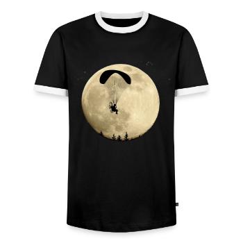 Paramotor flying in the full moon night flight stars - Men's Ringer Shirt - black/white - Front - AI Model Female 172 light (172cm) & AI Model Male 178 light (178cm)