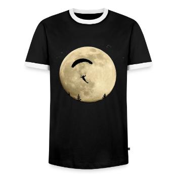 Speedflying full moon at night flight with stars - Men's Ringer Shirt - black/white - Front - AI Model Female 172 light (172cm) & AI Model Male 178 light (178cm)