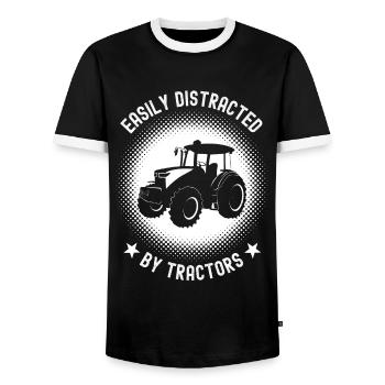 Easily Distracted by Tractors Funny Farming - Men's Ringer Shirt - black/white - Front - AI Model Female 172 light (172cm) & AI Model Male 178 light (178cm)