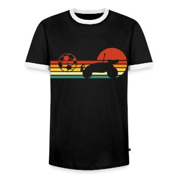 Retro Rocket Fußball Sportwagen - Männer Kontrast-T-Shirt - Schwarz/Weiß - Vorne - AI Model Female 172 light (172cm) & AI Model Male 178 light (178cm)