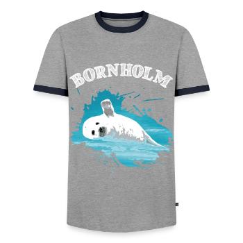 Bornholm Île de la mer Baltique Holiday Seal seal dans la mer - T-shirt contrasté Homme - gris/marine  - Devant - AI Model Female 172 light (172cm) & AI Model Male 178 light (178cm)