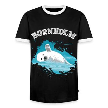 Bornholm Ostsee Insel Urlaub Robbe Seehund im Meer - Männer Kontrast-T-Shirt - Schwarz/Weiß - Vorne - AI Model Female 172 light (172cm) & AI Model Male 178 light (178cm)