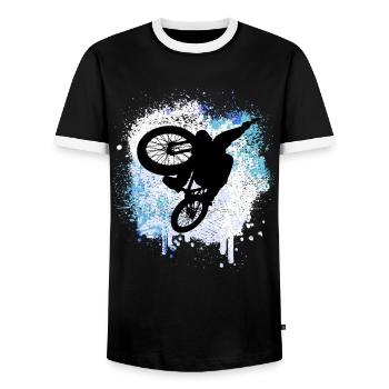 Mountainbiker springt im Winter durch den Schnee - Männer Kontrast-T-Shirt - Schwarz/Weiß - Vorne - AI Model Female 172 light (172cm) & AI Model Male 178 light (178cm)