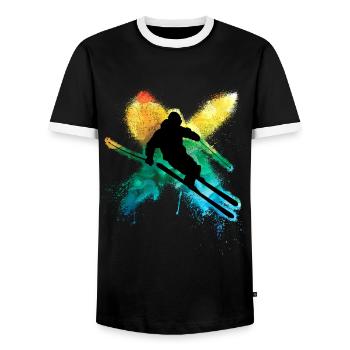 Ski acrobatique coloré pendant les vacances d’hiver dans la neige profonde - T-shirt contrasté Homme - noir/blanc - Devant - AI Model Female 172 light (172cm) & AI Model Male 178 light (178cm)