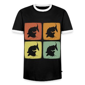 Vintage Catfish Retro Fish Water Animal - Men's Ringer Shirt - black/white - Front - AI Model Female 172 light (172cm) & AI Model Male 178 light (178cm)