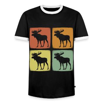 Vintage Moose Retro Wild Animal - Men's Ringer Shirt - black/white - Front - AI Model Female 172 light (172cm) & AI Model Male 178 light (178cm)