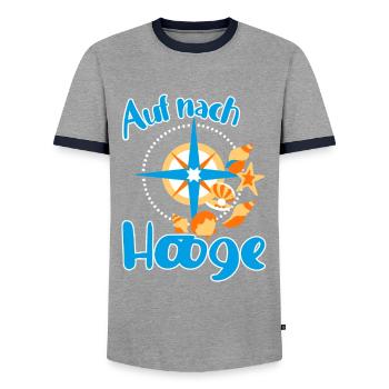 Hooge Urlaub Nordsee Insel mit Muscheln am Strand - Männer Kontrast-T-Shirt - Grau/Navy  - Vorne - AI Model Female 172 light (172cm) & AI Model Male 178 light (178cm)