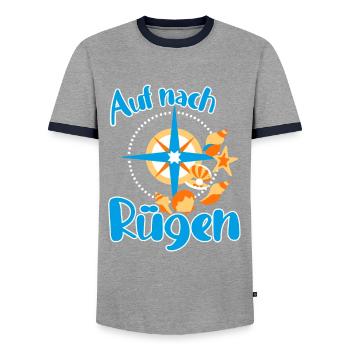 Rügen Ostsee Insel Urlaub mit Muscheln am Strand - Männer Kontrast-T-Shirt - Grau/Navy  - Vorne - AI Model Female 172 light (172cm) & AI Model Male 178 light (178cm)