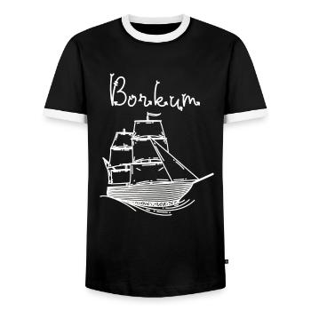 Borkum Insel Nordsee mit Segelschiff - Männer Kontrast-T-Shirt - Schwarz/Weiß - Vorne - AI Model Female 172 light (172cm) & AI Model Male 178 light (178cm)