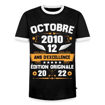 Octobre 2010 Idée Cadeau D'anniversaire 12 Ans - T-shirt contrasté Homme - noir/blanc - Devant - AI Model Female 172 light (172cm) & AI Model Male 178 light (178cm)