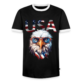 USA America Eagle American Independence Day - Men's Ringer Shirt - black/white - Front - AI Model Female 172 light (172cm) & AI Model Male 178 light (178cm)