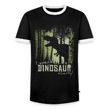 I'm fluent in dinosaurs! T-Rex Dino - Men's Ringer Shirt - black/white - Front - AI Model Female 172 light (172cm) & AI Model Male 178 light (178cm)