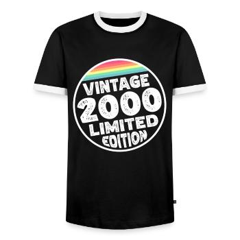 Vintage 2000 Birthday Gift Birthday Party - Men's Ringer Shirt - black/white - Front - AI Model Female 172 light (172cm) & AI Model Male 178 light (178cm)