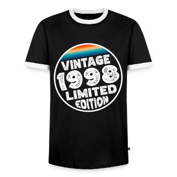 Vintage 1998 Birthday Gift Birthday Party - Men's Ringer Shirt - black/white - Front - AI Model Female 172 light (172cm) & AI Model Male 178 light (178cm)