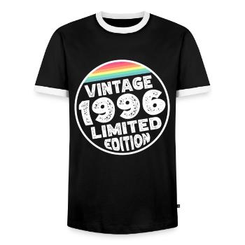 Vintage 1996 Birthday Gift Birthday Party - Men's Ringer Shirt - black/white - Front - AI Model Female 172 light (172cm) & AI Model Male 178 light (178cm)