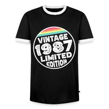 Vintage 1987 Birthday Gift Birthday Party - Men's Ringer Shirt - black/white - Front - AI Model Female 172 light (172cm) & AI Model Male 178 light (178cm)