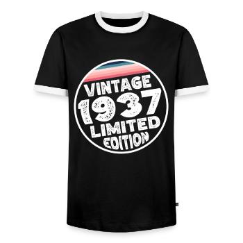 Limited Edition since 1937 Birthday Gift - Men's Ringer Shirt - black/white - Front - AI Model Female 172 light (172cm) & AI Model Male 178 light (178cm)