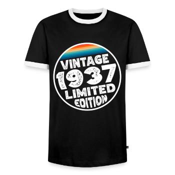 Limited Edition since 1937 Birthday Gift - Men's Ringer Shirt - black/white - Front - AI Model Female 172 light (172cm) & AI Model Male 178 light (178cm)