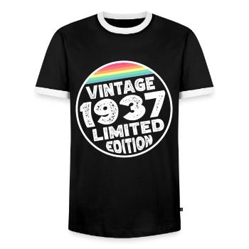 Limited Edition since 1937 Birthday Gift - Men's Ringer Shirt - black/white - Front - AI Model Female 172 light (172cm) & AI Model Male 178 light (178cm)