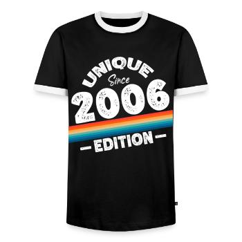 Unique Since 2006 Edition Birthday Vintage 2006 - Men's Ringer Shirt - black/white - Front - AI Model Female 172 light (172cm) & AI Model Male 178 light (178cm)