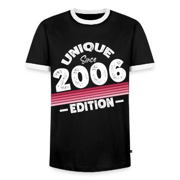 Unique Since 2006 Edition Birthday Vintage 2006 - Men's Ringer Shirt - black/white - Front - AI Model Female 172 light (172cm) & AI Model Male 178 light (178cm)
