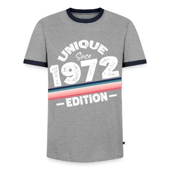 Unique Since 1972 Edition Birthday Vintage 1972 - Men's Ringer Shirt - grey/navy  - Front - AI Model Female 172 light (172cm) & AI Model Male 178 light (178cm)