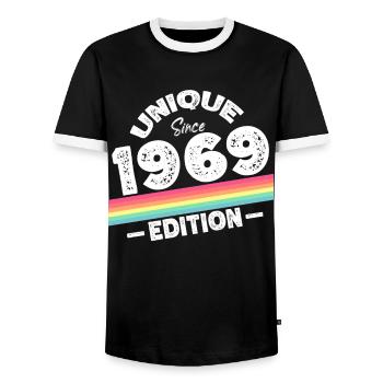 Unique Since 1969 Edition Birthday Vintage 1969 - Men's Ringer Shirt - black/white - Front - AI Model Female 172 light (172cm) & AI Model Male 178 light (178cm)