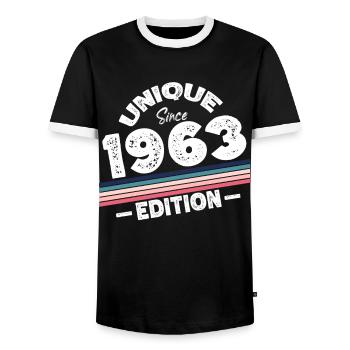 Unique depuis 1963 Edition Anniversaire Millésime 1963 - T-shirt contrasté Homme - noir/blanc - Devant - AI Model Female 172 light (172cm) & AI Model Male 178 light (178cm)