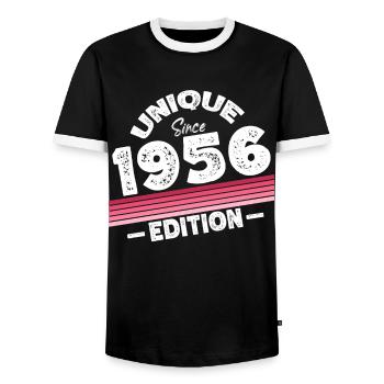 Unique Since 1956 Edition Birthday Vintage 1956 - Men's Ringer Shirt - black/white - Front - AI Model Female 172 light (172cm) & AI Model Male 178 light (178cm)