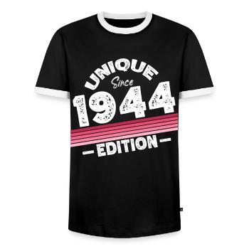Unique Since 1944 Edition Birthday Vintage 1944 - Men's Ringer Shirt - black/white - Front - AI Model Female 172 light (172cm) & AI Model Male 178 light (178cm)