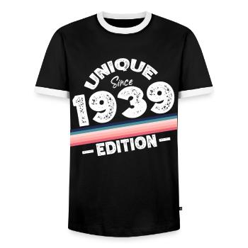 Unique depuis 1939 Edition Anniversaire Vintage 1939 - T-shirt contrasté Homme - noir/blanc - Devant - AI Model Female 172 light (172cm) & AI Model Male 178 light (178cm)