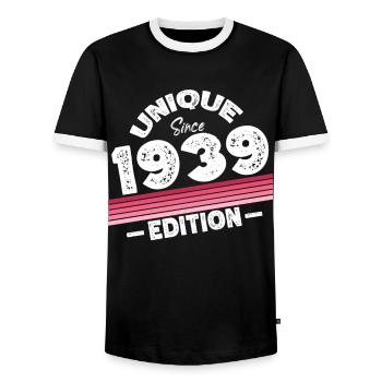 Unique depuis 1939 Edition Anniversaire Vintage 1939 - T-shirt contrasté Homme - noir/blanc - Devant - AI Model Female 172 light (172cm) & AI Model Male 178 light (178cm)