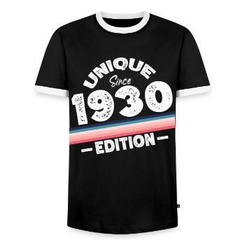 Unique depuis les années 1930 édition anniversaire Vintage des années 1930 - T-shirt contrasté Homme - noir/blanc - Devant - AI Model Female 172 light (172cm) & AI Model Male 178 light (178cm)