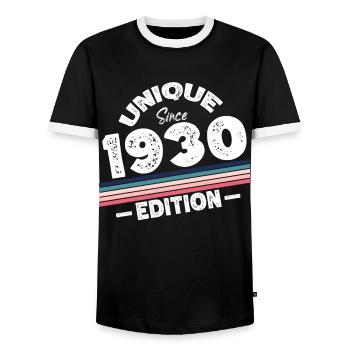 Unique depuis les années 1930 édition anniversaire Vintage des années 1930 - T-shirt contrasté Homme - noir/blanc - Devant - AI Model Female 172 light (172cm) & AI Model Male 178 light (178cm)