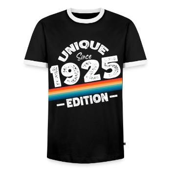 Unique Since 1925 Edition Birthday Vintage 1925 - Men's Ringer Shirt - black/white - Front - AI Model Female 172 light (172cm) & AI Model Male 178 light (178cm)