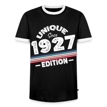 Unique Since 1927 Edition Birthday Vintage 1927 - Men's Ringer Shirt - black/white - Front - AI Model Female 172 light (172cm) & AI Model Male 178 light (178cm)