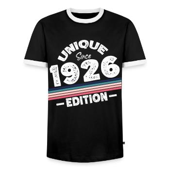 Unique Since 1926 Edition Birthday Vintage 1926 - Men's Ringer Shirt - black/white - Front - AI Model Female 172 light (172cm) & AI Model Male 178 light (178cm)