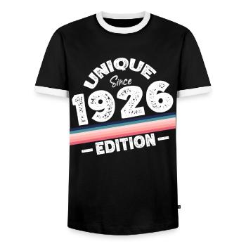 Unique Since 1926 Edition Birthday Vintage 1926 - Men's Ringer Shirt - black/white - Front - AI Model Female 172 light (172cm) & AI Model Male 178 light (178cm)
