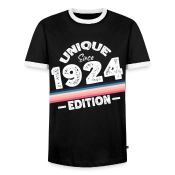 Unique Since 1924 Edition Birthday Vintage 1924 - Men's Ringer Shirt - black/white - Front - AI Model Female 172 light (172cm) & AI Model Male 178 light (178cm)