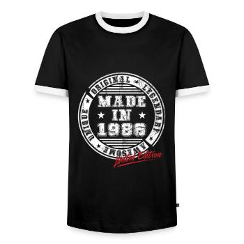 Retro Patch Vintage 1986 Birthday Gift - Men's Ringer Shirt - black/white - Front - AI Model Female 172 light (172cm) & AI Model Male 178 light (178cm)