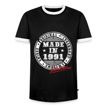 Retro Patch Vintage 1991 Birthday Gift - Men's Ringer Shirt - black/white - Front - AI Model Female 172 light (172cm) & AI Model Male 178 light (178cm)