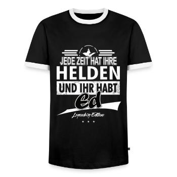 Jede Zeit hat Ihre Helden Ihr habt Ed - Männer Kontrast-T-Shirt - Schwarz/Weiß - Vorne - AI Model Female 172 light (172cm) & AI Model Male 178 light (178cm)